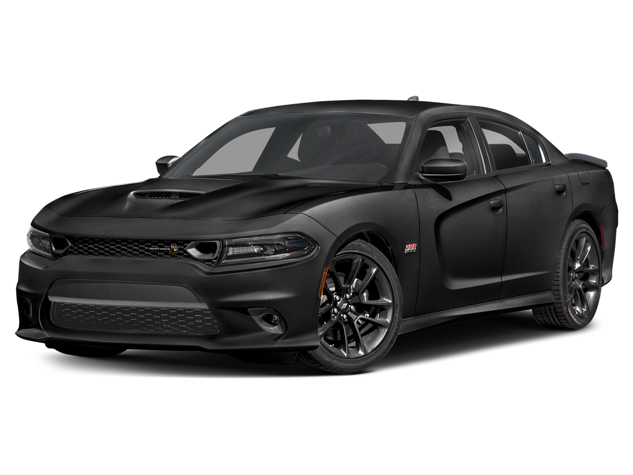 2021 Dodge Charger Scat Pack Widebody in Pitch Black Clearcoat — front three-quarter view